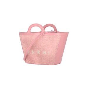 NEW Marni Tropicalia Tote Shoulder Bucket Bag Purse Womens Pink Woven Leather